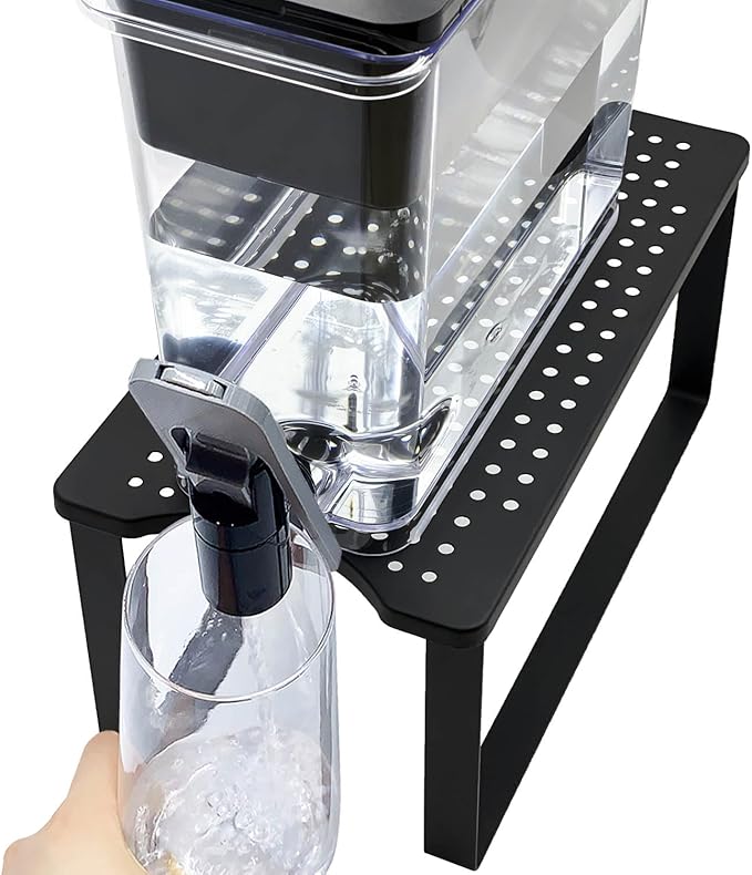 Countertop Water Dispenser Stand for Brita XL UltraMax, Heavy Duty Metal Filter Riser with Easy Assembly, Includes One-Handed Hands-Free Spigot Lever & Anti-Slip Strips, Fits ZeroWater, PUR, Black