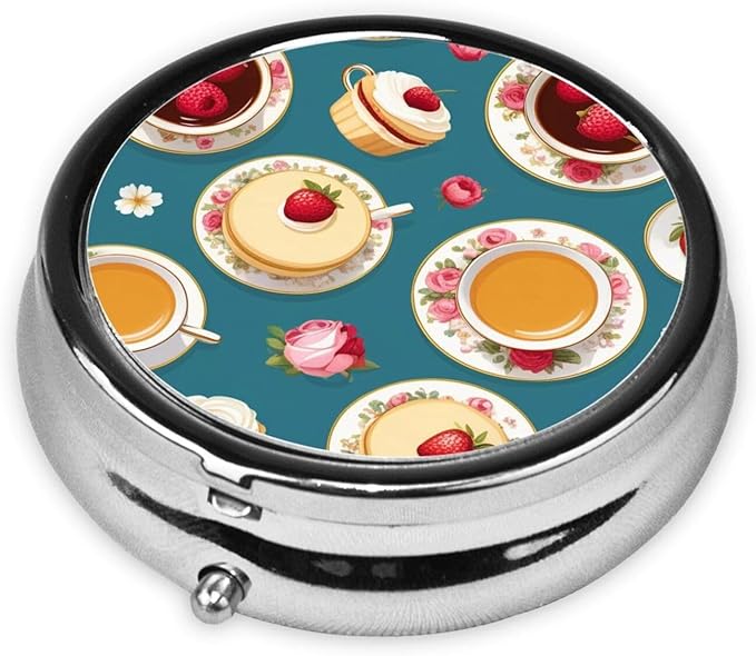 ZhongGuo Afternoon Tea Printed Pill Organizer,Round Travel Pill Organizer Mini Medicine Pill Box for Purse Iron Plating