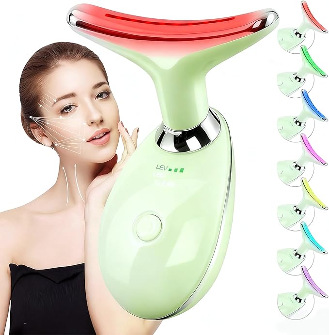 Red-Light-Therapy-for-Face and Neck Massager,7 Colors Womens Skin Rejuvenation Lifting Facial Massager Tool for Toning,Glow Boost (Green)