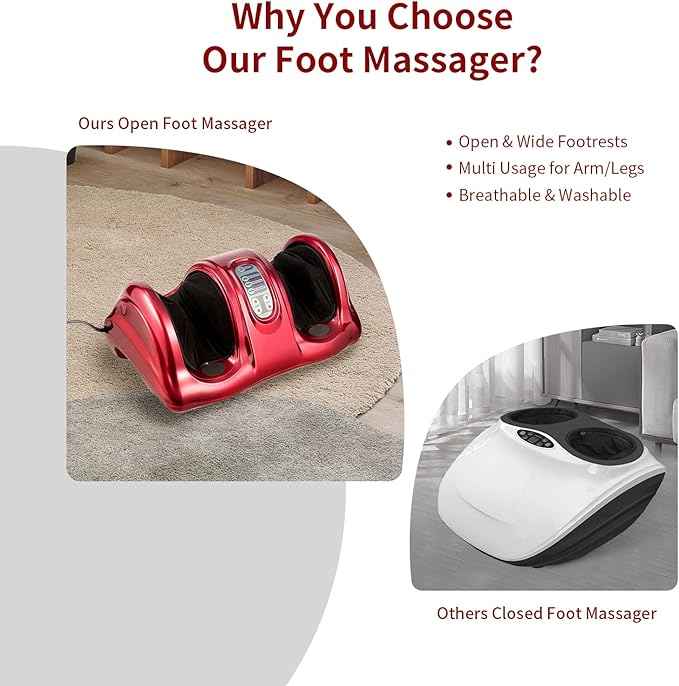 Giantex Shiatsu Foot Massager Machine for Feet, Leg Calf Ankle, Nerve Pain Therapy Spa Gift Deep Kneading Rolling Massage, Electric Shiatsu Foot Massager w/Remote, 4 Modes, Red