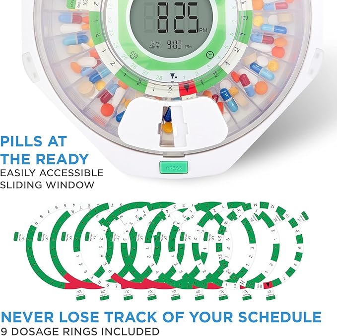 Live Fine 28-Day Automatic Pill Dispenser Clear Lid with Upgraded LCD Display and Key Lock, Sound & Light for Prescriptions, Medication, Vitamins, Supplements & More