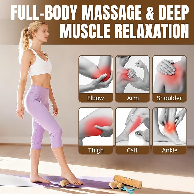 Natural Cork Balance Board Kit - 4-in-1 Foot & Ankle Training Set with 2 Balance Boards,Mini Roller, Massage Ball & Toe Resistance Bands - Portable Balance Trainer for Runners, Athletes & Seniors - Tan