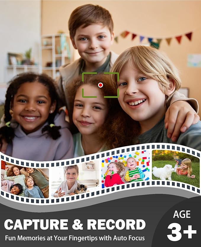 Kids Camera 64MP 1080P Digital Camera with Flip Screen 32GB SD Card Toys for Girls 3-12 Year Old Boys and Gifts