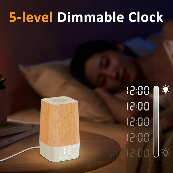 White Noise Sound Machine: Sunrise Alarm Clock for Gentle Wake Up - 30 Soothing Sounds, Adjustable Volume & Night Light, Timer - Easy to Sleep, Relax, Focus