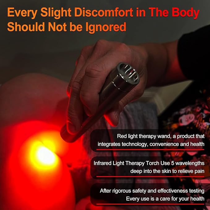 Red Light Therapy Wand, Handheld Portable Red & Infrared Light Therapy Device for Pain Relief, Muscles & Joints, Flashlight-Style Infrared Wand for Home & Travel Use（5 Wavelengths）