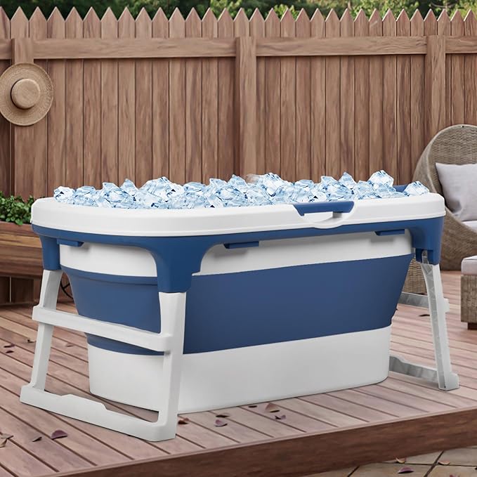 Portable Bathtub, 58/56/50/46 Inch Collapsible Bathtub, Freestanding Foldable for Adults, Folding Tub for Shower, Hot Bath, Ice Bath (Blue-C-140cm)