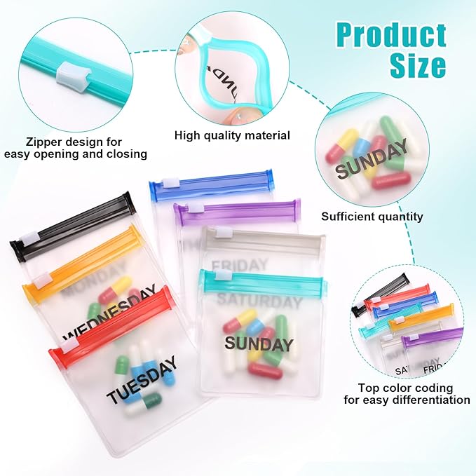 Reusable Pill Pouch - 35 Zippered Pieces, Portable Medicine Bags with Slide Lock
