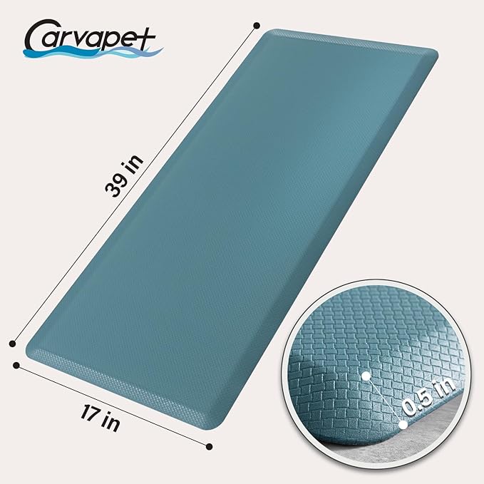 Carvapet Anti Fatigue Mat Kitchen Floor Cushioned Comfort Mat Waterproof Non-Slip Standing Desk Mats and Rugs Heavy Duty PVC Ergonomic Foam Mat for Home Kitchen Office Laundry, Teal, 17.3" x 39"