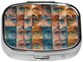 Enchanting Colorful Eyes Pill Box with Mirror 2 Compartments Square Pill Organizer for Pocket