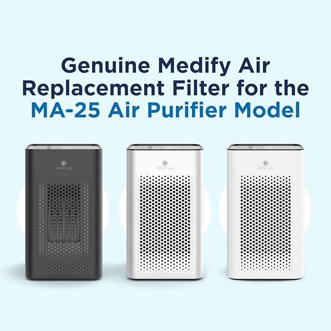 Medify MA-25 Genuine Replacement Filter Set for Allergens, Smoke, Wildfires, Dust, Odors, Pollen, Pet Dander | 3 in 1 with Pre-filter, True HEPA H13 and Activated Carbon for 99.9% Removal | 2-Pack