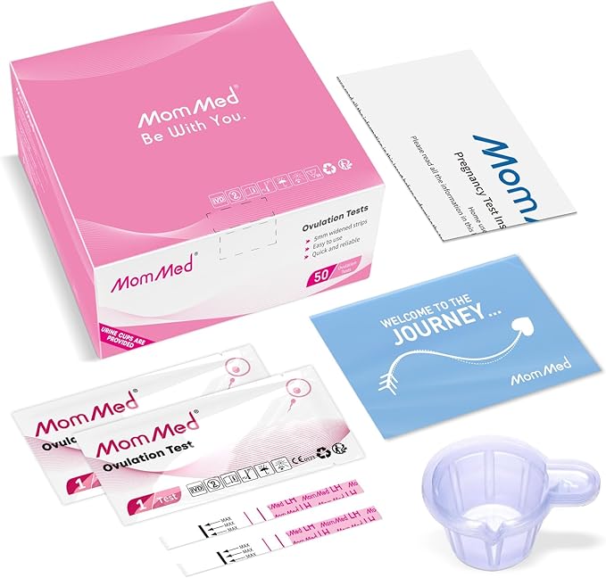 MomMed Ovulation Test Strips, 50 LH Ovulation Predictor Kit with 50 Collection Cups, Accurately Track Ovulation Test, High Sensitivity Result for Women Home Testing