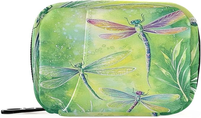 Travel Pill Case Green Dragonflies Weekly Small Pill Box 7 Day Pill Box Pill Organizer Bag