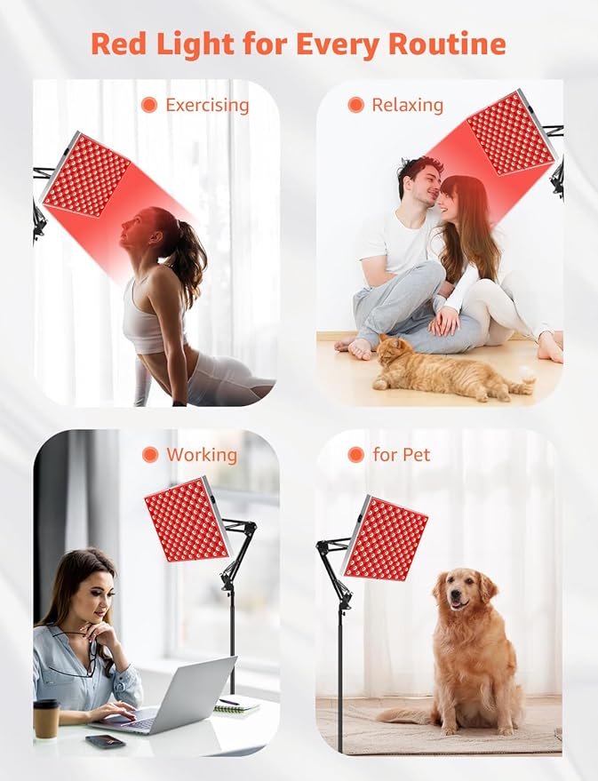 Red Light Therapy for Face, Infrared Light Therapy Lamp with Adjustable Stand, 225 LEDs, 660nm Deep Red and 850nm Near Infrared Panel Device at Home for Skin Vitality, Pain Relief, Full Body