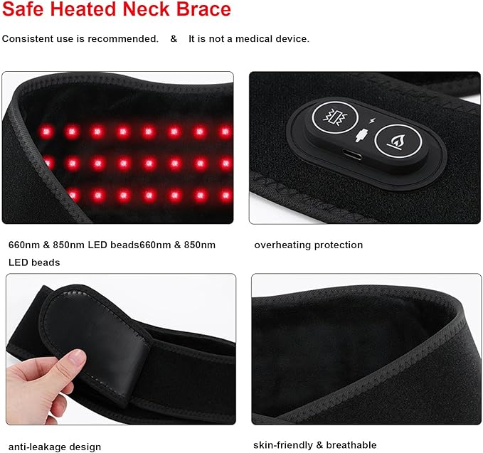Neck Massager with Heat and Vibration Massage, Cordless Neck Heating Pad for Pain with 660nm 850nm Red Light, Heated Neck Brace Wrap for Women Men, Christmas Gifts for Mom Dad