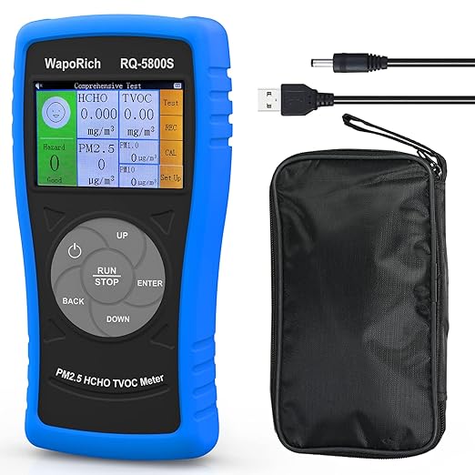 Air Quality Monitor PM2.5 PM10 Particle Counter, 4-in-1 Formaldehyde Detector for HCHO, TVOC, Indoor Air Quality Tester with Alarm, Rechargeable for Home, Office, Industrial Use - RQ-5800S