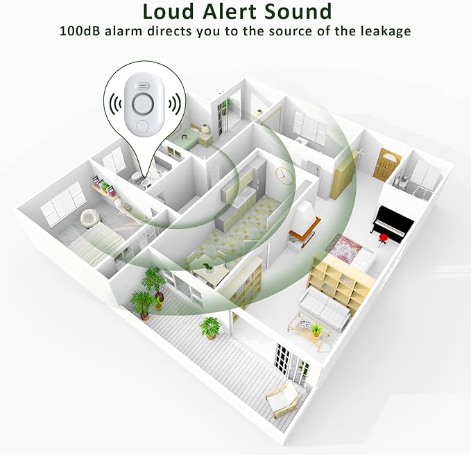 Water Leak Detector Sensor Alarm: Home Water Flooding Monitor Smart Sink Overflow Monitoring Adjustable Wet Moisture Alert Pipe Leakage Drip Detection Warning for Basement Floor 4Pack