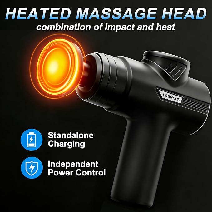 Massage Gun with Heat, Deep Tissue Neck Massager Gun Back Massager for Pain Relief with 5 Heads & 6 Speeds Portable - Birthday Gifts for Men Women