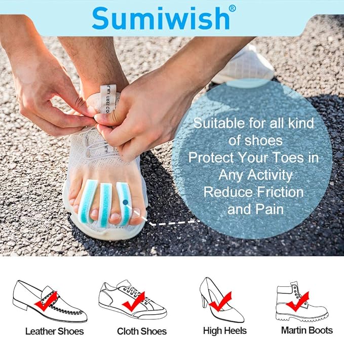 Sumiwish Foam Toe Separators, 10 Pack Breathable Toe Spacers, Reduce Friction and Relieve Corns Pain, Overlapping Toes Corrector - (Blue)