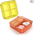 Small Pill Box,4 Compartments Travel Pill Case, Portable Pill Organizer,Mini Pill Container for Pocket,Daily Compact Travel Medicine Holder for Vitamins Fish Oil and Supplement Storage(Orange+Yellow)