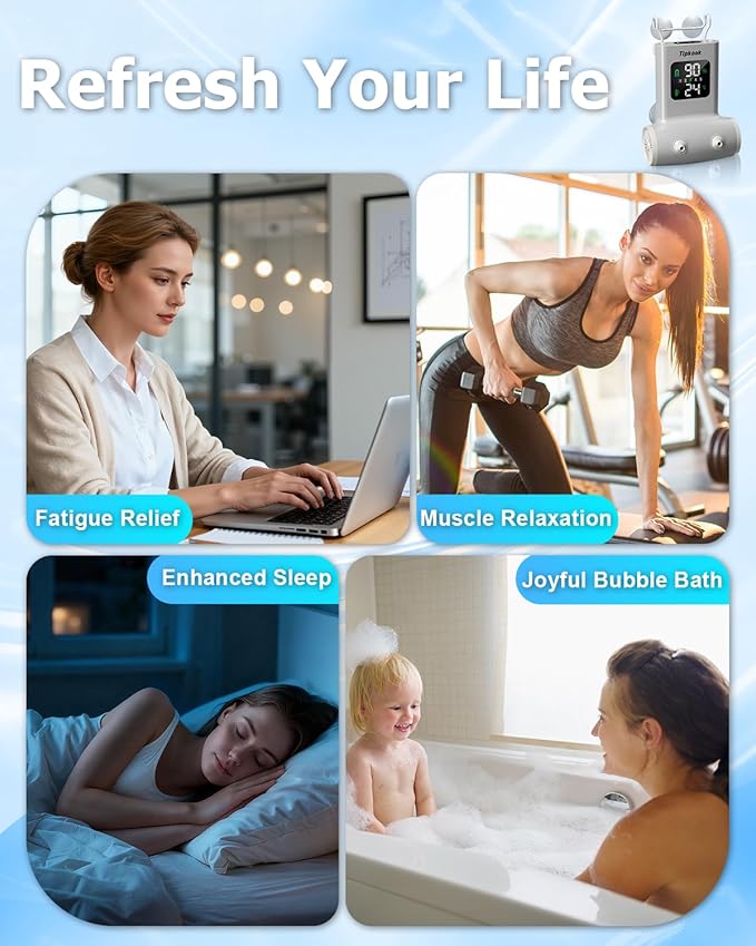 Portable Bath Jets for Tub: Jet Spa for Bathtub with 5-Speed,Bath Jet/Bubble Mode, IPX8 Waterproof, LED Screen,Rechargeable Bathtub Jets with 8 Suction Cups, Birthday Gifts for Women - Beige