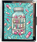 Metal 7 Day Pill Organizer, Cute Small Weekly Pill Case with 8 Compartments for Travel, Moisture-Proof Medicine Holder for Purse, Compact Daily Vitamin Box (Chill Pills)