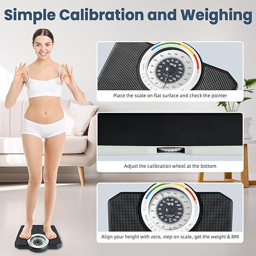 Analog Scale for Body Weight, Mechanical Bathroom Scale, Analog Scale for Body Weight, 150kg/330lb, Dial Scale with Wider and Thicker Anti-Slip Platform, Simple Calibration, No Required Battery