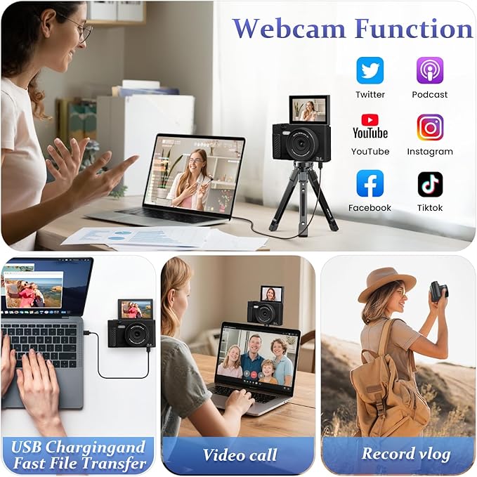 4K Digital Camera for Photography, 64MP WiFi Vlogging Camera with 180° Flip Screen, Point and Shoot Camera for YouTube, Beginner Camera with Beauty Mode & 64GB SD Card