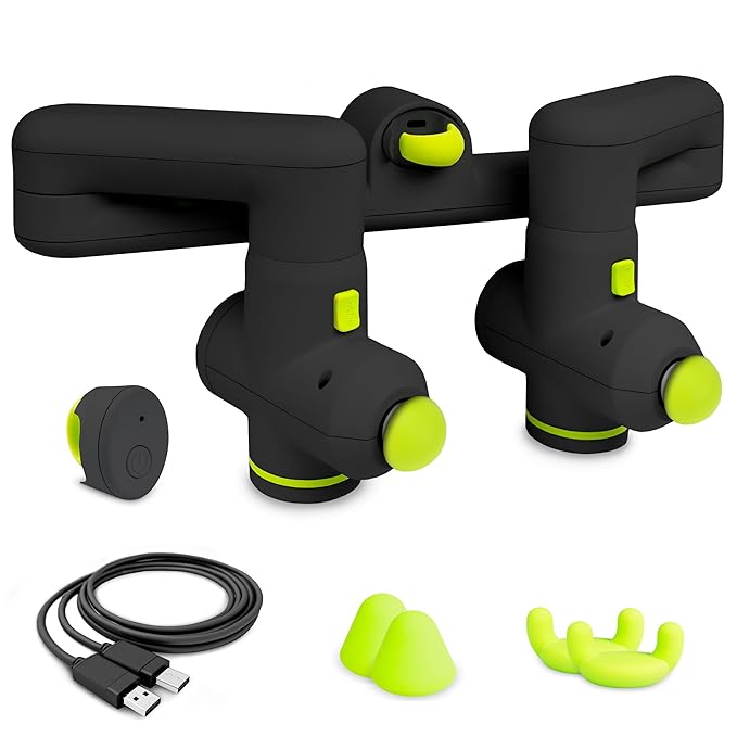 ProsourceFit Dual Pro Percussion Massage Gun, 6 Attachable Pieces for Deep Tissue Relief, Muscle Massager Gun with 4 Speed Levels, Adjustable Handles for Back Massage, and Quiet Portable Relief, Black