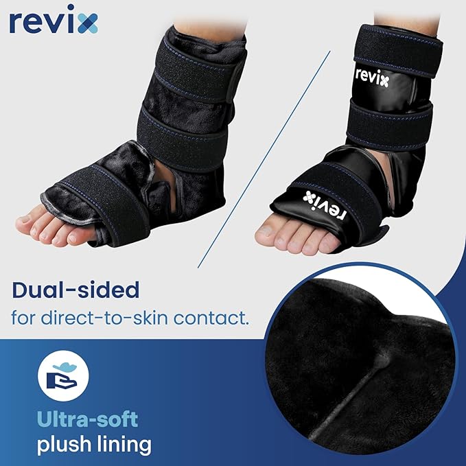 REVIX Ankle Ice Pack Wrap for Foot Discomfort Soothing, Reusable Gel Ice Packs with Cold Compression Therapy, Cold Wrap for Enhanced Comfort and Post-Workout Recovery, Black