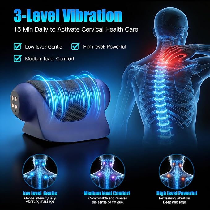 3-in-1 Neck Massager with Heat, Red Light & Vibration Adjustable, Heated Neck Stretcher, 3 Adjustable Modes Cervical Traction Device Suitable for Pain Relief