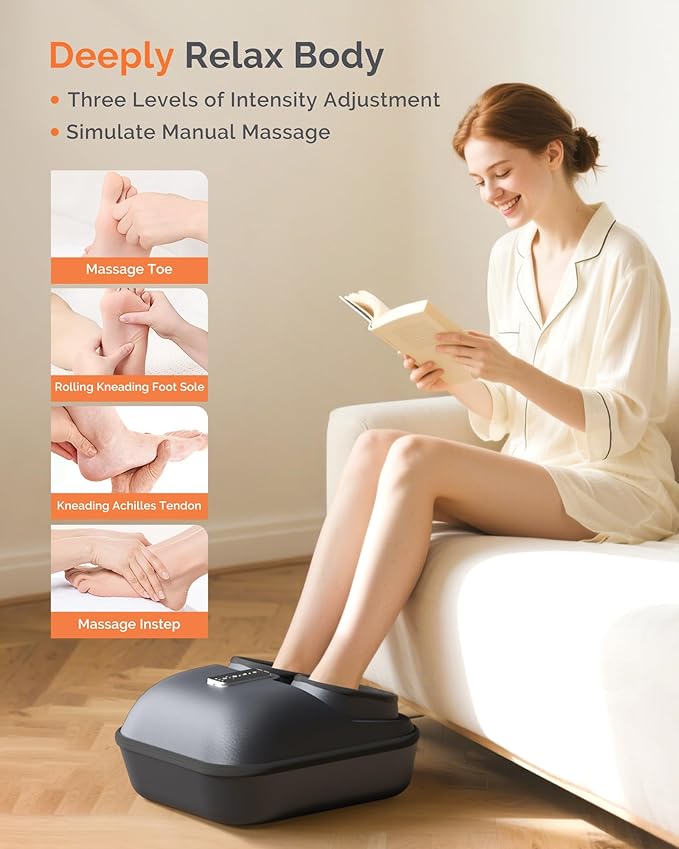 AIRSEE Shiatsu Feet Massager for Neuropathy & Pain Relief, Powerful Muscle Relaxation with Heat, Air Compression & Vibration & Rolling, Deep Kneading for Plantar Fasciitis, Size 12, Ideal Gift