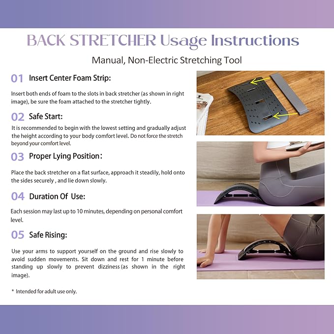 YAJIACLONE Back Stretcher for Lower Back, Adjustable Lumbar Support Board, Manual Spine Stretch Tool for Daily Use, Portable Device (Not a Massage Device)