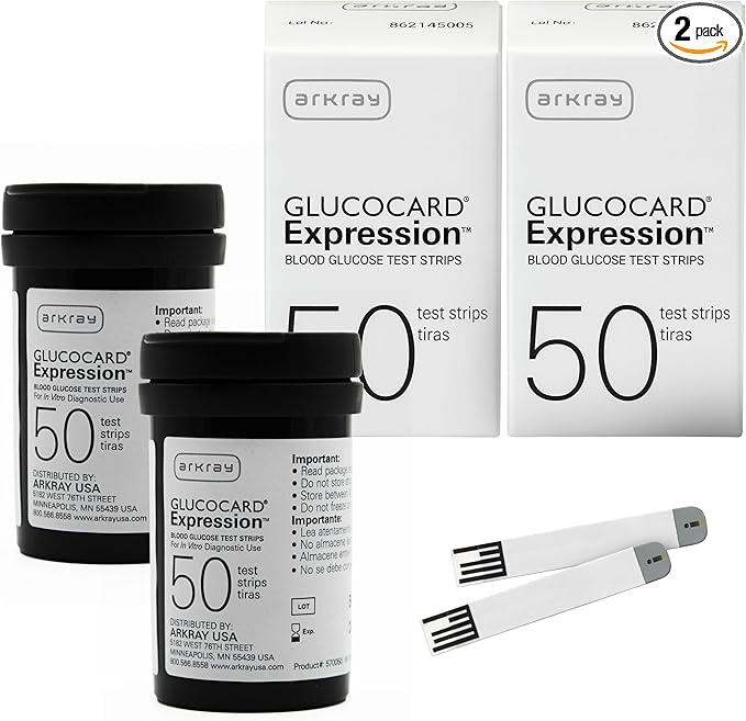 ARKRAY GLUCOCARD Expression Blood Glucose Test Strips - No Coding, 0.8 Microliter & Fast 6-Second Results - Compatible with GLUCOCARD Expression Blood Glucose Meter - 100 Count (2 Packs of 50)