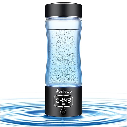 Hydrogen Water Bottle Generator with SPE/PEM Technology, Anlewo Portable H2 Water Ionizer Machine,5000PPB,6 Hours Hydrogen Retention for Family Friends Office Travel Sports Fitness(Black)