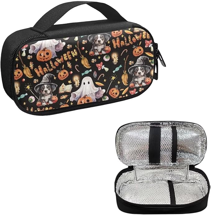Halloween Ghost Pumpkin Insulin Cooler Diabetic Carrying Case, Travel Medicine Decor Bag with Handle, Portable Diabetic Kits Storage Bag for Glucose Meter Insulin Pens and Accessories