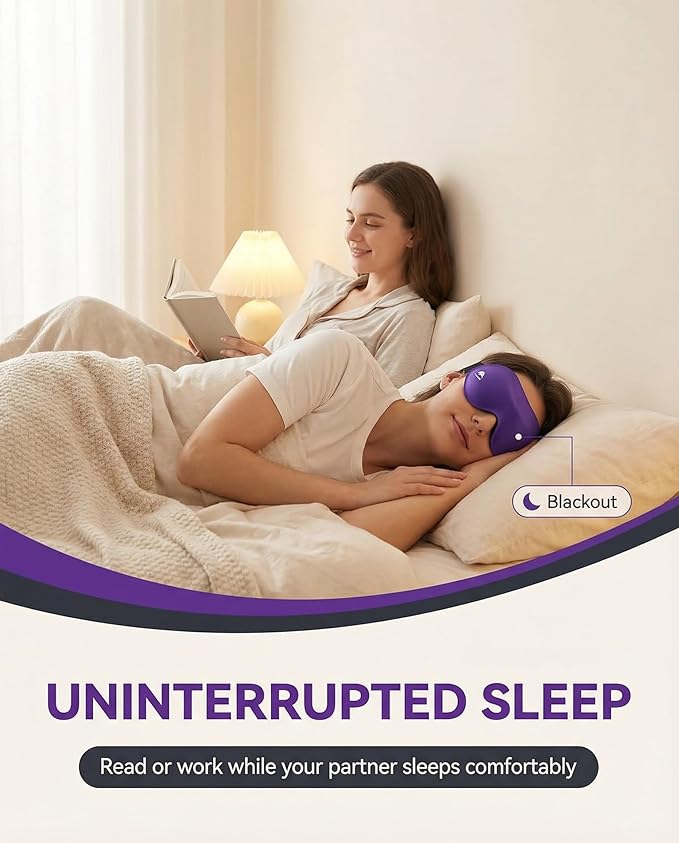 Sleep Mask for Side Sleepers: Lash Extensions 3D Contoured Eye Mask – Airplane Travel Essential, Zero-Pressure Light Blackout Eye Mask for Women – Soft Night Blindfold for Long Flights (Purple)