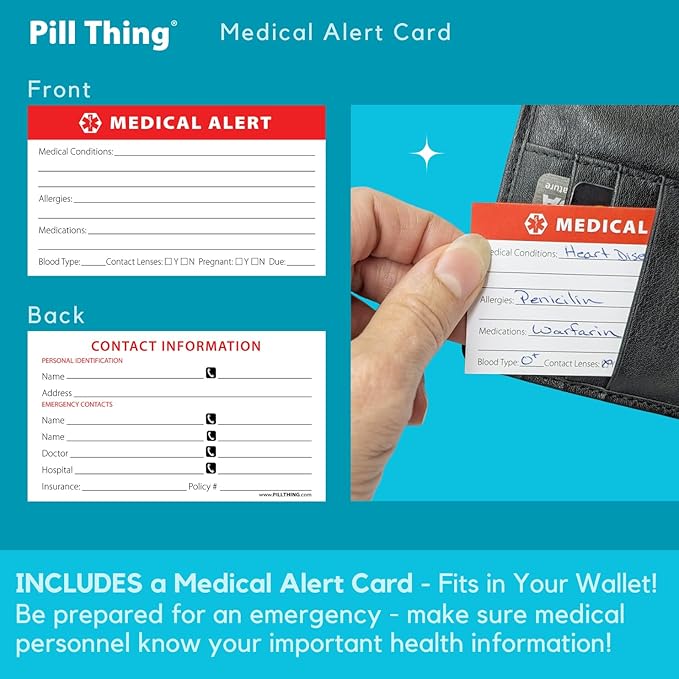 6 Times a Day, 7 Day Large Weekly Pill Organizer with Holder Tray, Vitamin, Medicine Box, Multicolor with Medical Alert Card (2X a Day - 2 Pack)