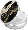 Black Gold Marble Pill Case, Pill Box 3 Compartments Metal Small Pill Holder with Mirror Mini Travel Pill Container for Purse Pocket Women Men