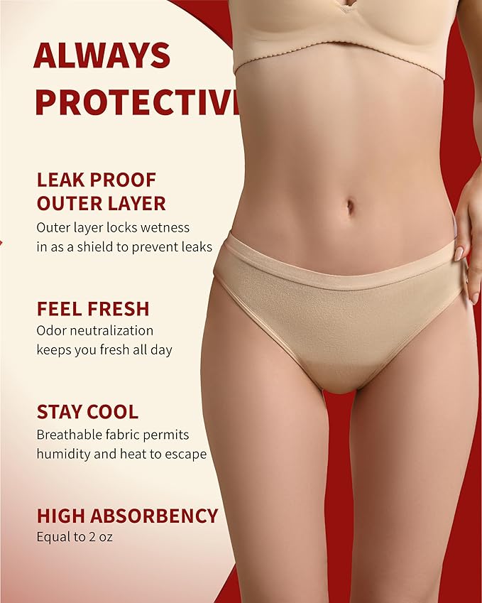 Washable Incontinence Underwear for Women, 2 oz Ladies Leak Proof Briefs for Postpartum Bladder Control 2 Pack (Beige, L)