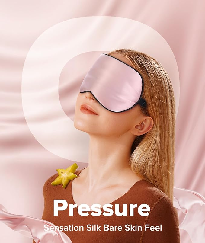 Silk Sleep Mask Light Blocking, LC-dolida Cooling Eye Mask for Sleeping Includes Silk and Gel Eye Masks for Migraine Dry Eye Women Men(Pink)