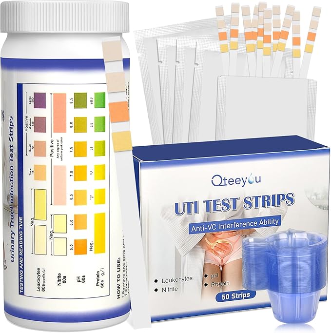 4-in-1 UTI Test Strips, Full Panel Urinary Tract Infection Test Kit at Home for Women Men Kids with Urinalysis Leukocytes, Nitrites, PH, Protein Urine Strip for UTI and Bladder, 50ct