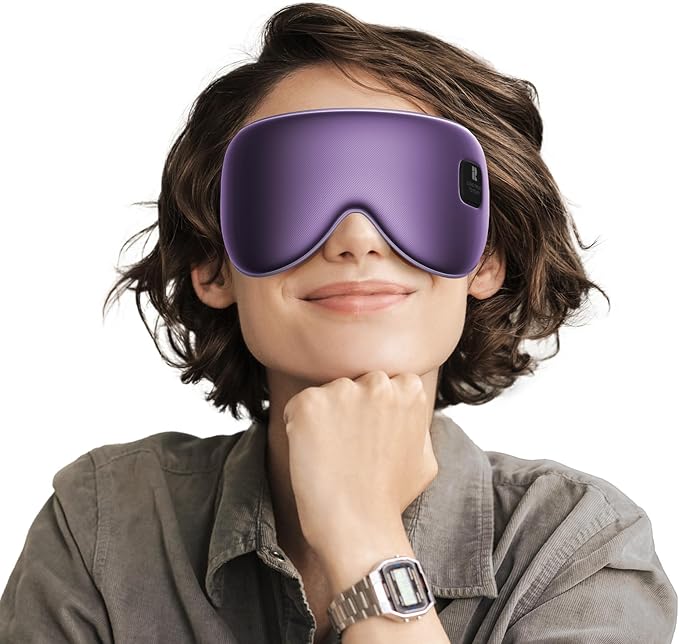 Silk Cordless Heated Eye Mask, Compress Heating Pad for Dry Eye Stye Eye Strain, Electric Warm Eye Mask for Airplane Sleeping, Blackout Eye Mask for Travel (Silk-Purple)