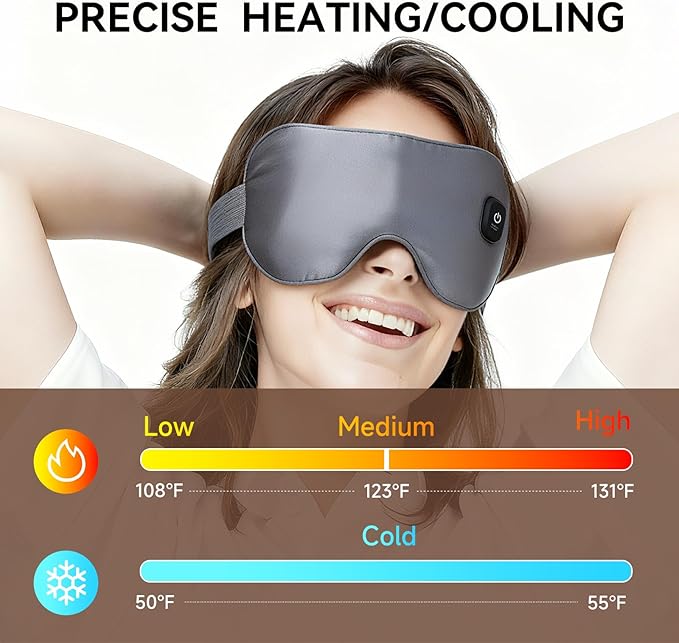 Cordless Dual Cooling & Heating Eye Mask, Heated Eye Mask for Dry Eyes Relief, 3 Heat Settings, Washable Eye Cover, Warm Heating Pad for Stye Eye Treatment, Gel Pad for Puffy Eyes