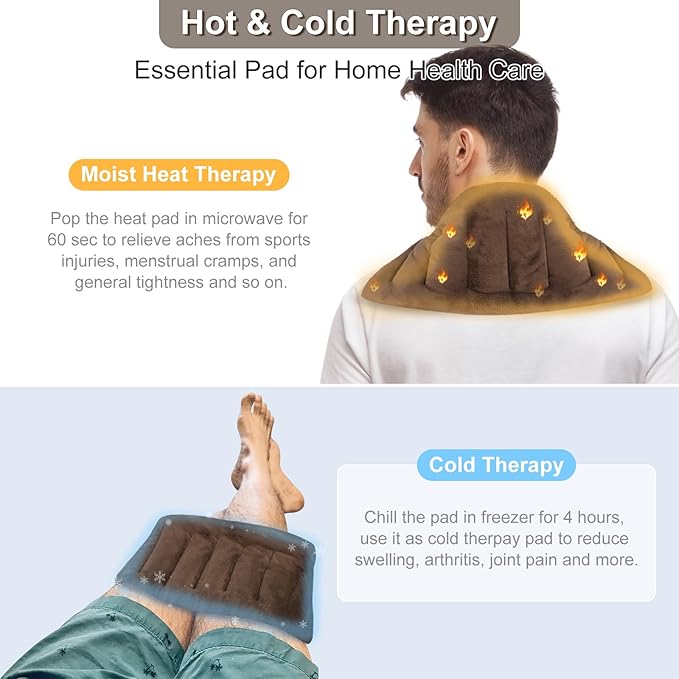 SuzziPad Microwave Heating Pad for Neck and Shoulder Back Discomfort, 7x16 Fatigue Soothing Heating Pad Microwavable, Moist Heat Pack, Unscented Hot Pack Microwavable for Aches, Sore Muscle, Brown