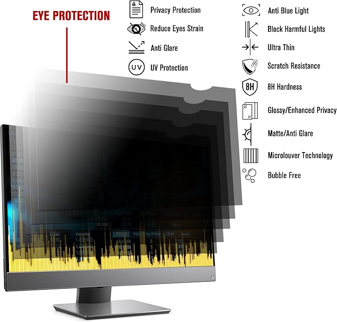 ZYY 2 Pack 27 Inch(diagonal) Computer Privacy Screen Filter (23 9/16 × 13 1/4) With Anti Glare,Anti UV, Privacy Screen Protector Film 16:9 Aspect Ratio For Desktop Computer Monitor Curved
