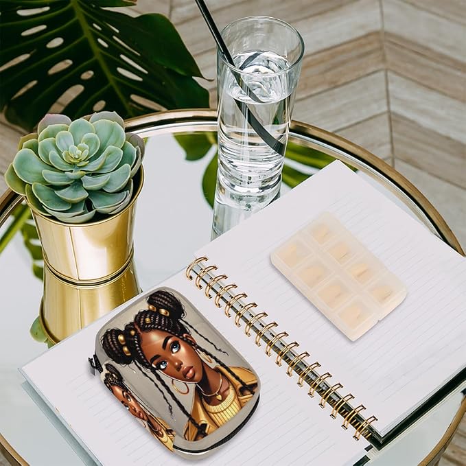 Fashion Glamorous Black Girl Travel Pill Organizer Box Weekly Portable Pill Case Daily Pills 7 Day Small Birth Control Pills Container Removable Compartments for Medicine Vitamins Fish Oil