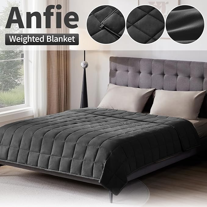 Weighted Blanket Twin Size (48"x72" 15lbs),Ultra Soft and Cozy Cooling Weighted Blanket Twin Size for Adult,Heavy Blanket with Machine Washable Soft Blanket, Black
