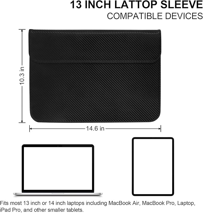 JXE JXO Faraday Bag for Laptops & Tablets, 14 Inch Laptop Sleeve Case with Laptop Stand, 2 Stand Modes, Slim Waterproof PU Leather Sleeve Cover Anti-Tracking Signal Blocking Pouch, Black