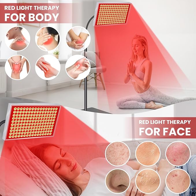 SAVILER® Red Light Therapy for Face & Body, 160 Dual-Wavelength LEDs Red Light Lamp Panel with Stand, 660nm 850nm Near Infrared Redlight Therapy Device for Home Skin Muscle