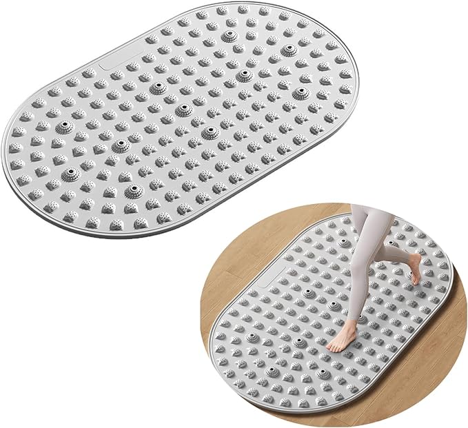Silicone Reflexology Foot Massage Mat with Magnetic Therapy, Acupressure Meridian Stimulation Pad, Soft Gel TPE Material, 29.6x17.7 Inches, Gray